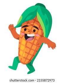 Sonrisa de maíz ilustración de baile verdura alegre caricatura de alegría saludable personaje divertido