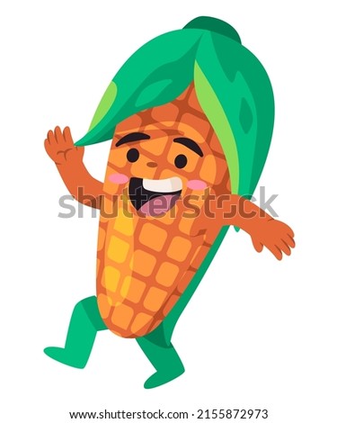 Corn smile illustration of dancing vegetable cheerfull caricature healthy joy fun character