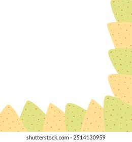 Nachos de maíz y espinacas Marco de esquina con diferentes chips de tortilla Plantilla de inscripción aislada