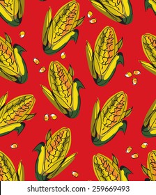 Corn texture. Seamless corn pattern. Doodle food design. Organic food background. Endless vector backdrop.