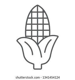 Corn thin line icon, farm and harvest, sweetcorn sign, vector graphics, a linear pattern on a white background, eps 10.
