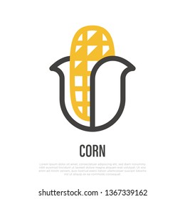 Corn thin line icon. Vector illustration of organic food. Emblem for package.