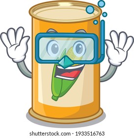 Corn tin mascot design swims with diving glasses