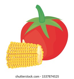 corn tomato fresh food vector illustration design
