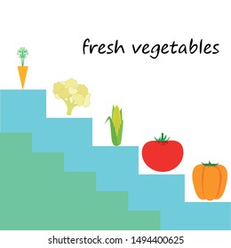 Corn, tomato, pepper, carrot, cauliflower. Organic food poster. Farmer market design. Vector background.