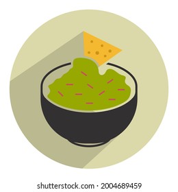 corn tortilla chips dipped mexican guacamole sauce flat icon for apps or websites