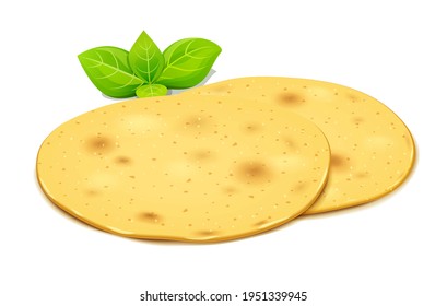 Corn tortilla for taco and burrito. Roasted lavash. Pita bread. Isolated on white background. Eps10 vector illustration.