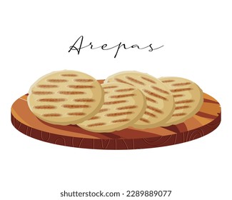 Corn tortillas, Arepas, Latin American cuisine. National cuisine of Colombia. Food illustration, vector	
