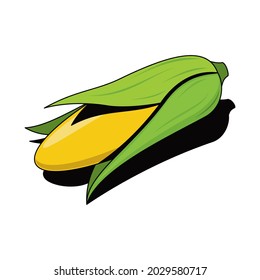 Corn. Vector 3d sketch line isometric, color icon illustration, flat style. Creative design idea and elements for infographics and website.