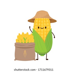 Corn vector. Corn character design. Corn on white background. Corn sack vector.