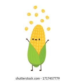 Corn vector. Corn character design. Corn on white background. Corn kernel vector.