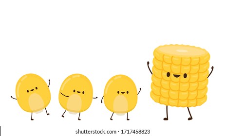 Corn vector. Corn character design. Corn on white background. Corn kernel vector.