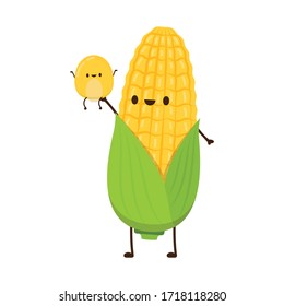 Corn vector. Corn character design. Corn on white background. Corn kernel vector.