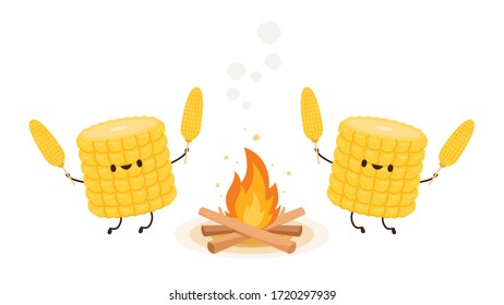 Corn vector. Corn character design. Corn vector on white background. Bonfire vector.