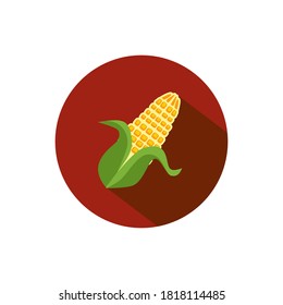 Corn Vector Flat Icon Round Circle with Long Shadow