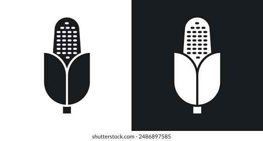 Corn vector icon set in solid black and white color
