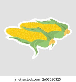 Corn Vector Illustration Sticker. A vibrant vector illustration of two corns with green husks. Perfect for food-related designs, healthy eating themes, and farm-inspired projects