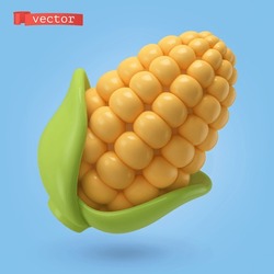 Corn vegetable, 3d cartoon vector icon