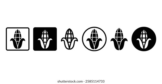 corn vegetable icon vector design simple outline and black filled color illustration sets isolated