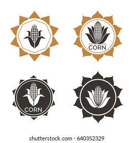 Corn vegetable icon. Vector emblem of farm corncob or corn ear with leaves. Vegetarian cuisine vegetable and agriculture ripe harvest. Sweet corn cob maize for grocery store, farmer market design