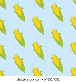 Corn Vegetable pattern on the blue background. Vector illustration