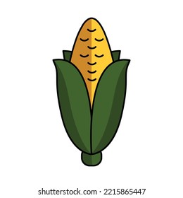 Corn vegetable plant linear icon logo with color, outline. Harvest, crops, vegan, vegetarian food. Minimalist vector illustration in flat style with shadows isolated on white background