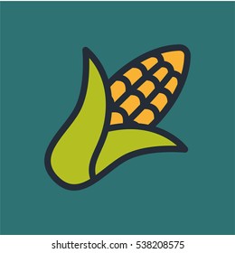 Corn Vegetable Plant Minimal Flat Color Line Outline Stroke Icon Pictogram Symbol