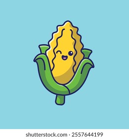 Corn vegetable smiling face mascot cartoon illustration