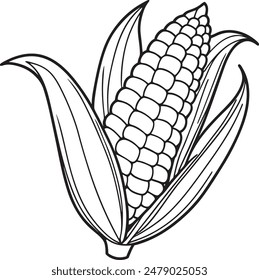 Corn Vegetable Vector Coloring Pages for Kids