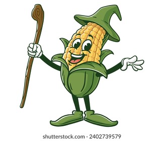 corn Wizard maize halloween costume cartoon mascot illustration character vector clip art