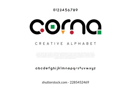 Corna modern abstract digital alphabet font. Minimal technology typography, Creative urban sport fashion futuristic font and with numbers. vector illustration