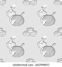 Cornbread seamless pattern greyscale drawing. Useable for wallpaper or any sized decoration. Handdrawn Vector Illustration