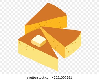 Cornbread slice in golden yellow with  small pat of butter on transparent background. Perfect for Thanksgiving meals. vector
