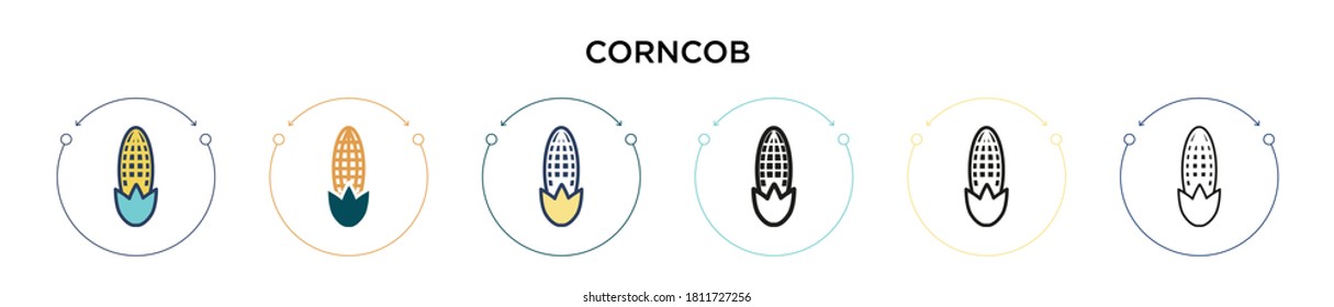 Corncob Symbol in vollem, dünnen Linie, Umriss und Strich Stil. Vektorgrafik von zwei farbigen und schwarzen Corncob-Vektorgrafiken-Designs kann für mobile, iPhone-, web-basierte