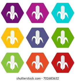 Corncob icon set many color hexahedron isolated on white vector illustration