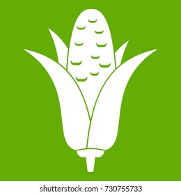 Corncob icon white isolated on green background. Vector illustration