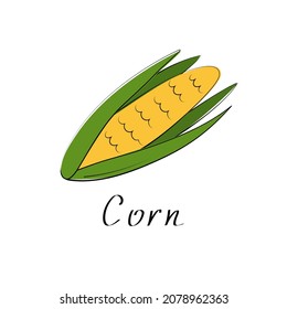 Ilustración vectorial de Corncob. Cartel de maíz al estilo de las caricaturas. Logotipo aislado en fondo blanco