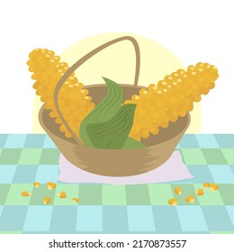 Corncobs in basket, natural food for havarest season