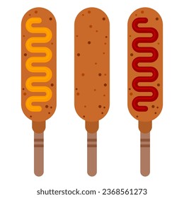 Corndog food. Tasty corn dog with ketchup and mustard