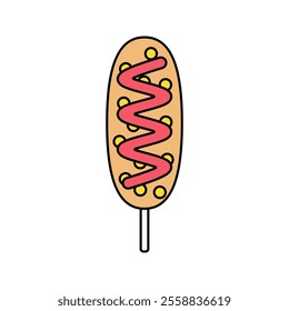 Corndog with Ketchup Icon Illustration perfect for designs with a fast food theme