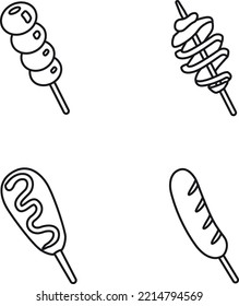 corndog, potato, tanghulu, sausage vector icons