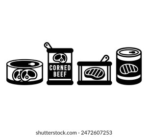 corned beef can iconos símbolo Vector diseño simple negro blanco ilustración colecciones Conjuntos aislados