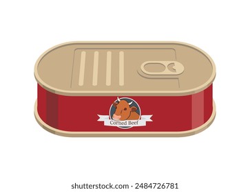 Corned beef can in perspective view. Simple flat illustration.