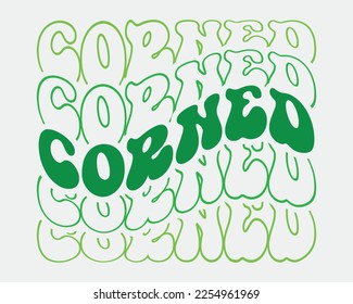 Corned St. Patrick's Day word retro wavy repeat text Mirrored typography svg on white background