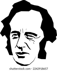 Cornelius Vanderbilt, llamado Comodore, magnate de los negocios norteamericano, ilustración de vector estilizada en blanco y negro