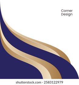 Corner Abstract Design with Curved Lines in Blue and Gold