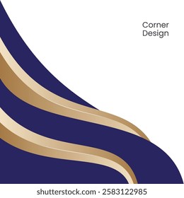 Corner Abstract Design with Curved Lines in Blue and Gold