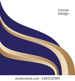 Corner Abstract Design with Curved Lines in Blue and Gold
