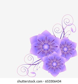 Corner with abstract flowers on a white background.