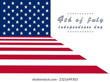 Corner American flag background and lettering. 4th of july independence day on white background.
